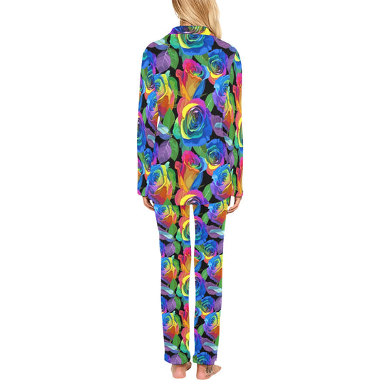 Rose Pattern Print Design RO02 Women's Long Pajama Set