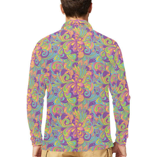 Trippy Print Design LKS306 Long Sleeve Polo Shirt For Men's