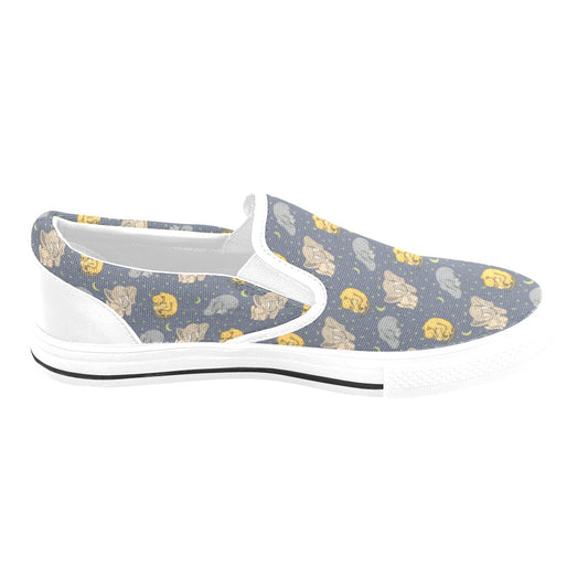 Safari Elephant Lion Print Design LKS303 White Slip Ons Canvas Women's Shoes