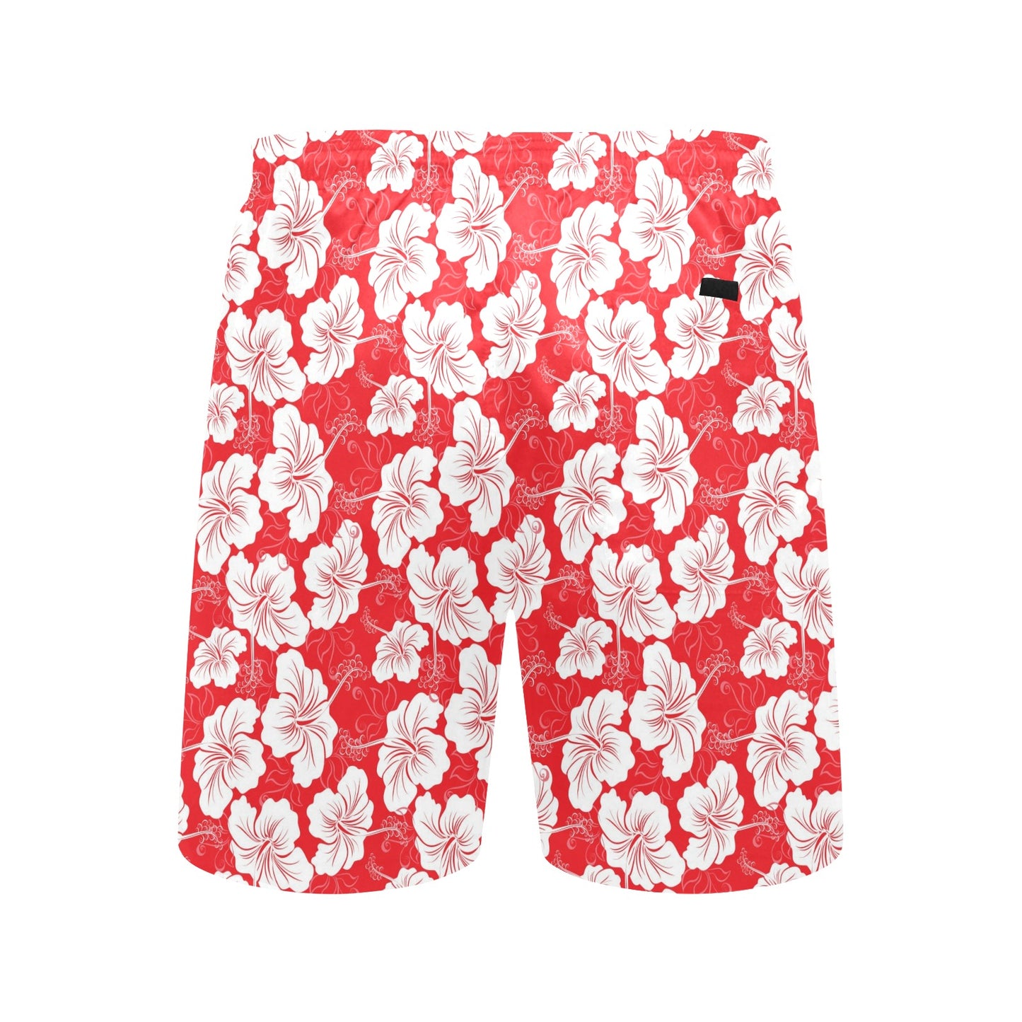 Flower Hawaiian Hibiscus Red Background Print Men's Swim Trunks Beach Shorts