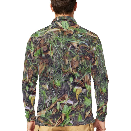 Camouflage Realistic Tree Print Long Sleeve Polo Shirt For Men's