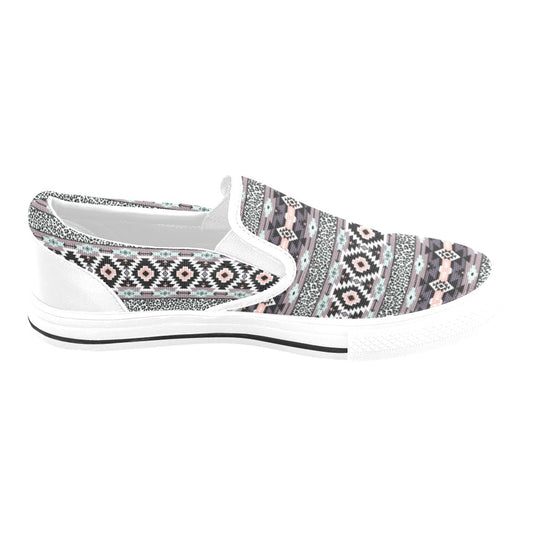 Safari Pattern Print Design LKS302 White Slip Ons Canvas Women's Shoes