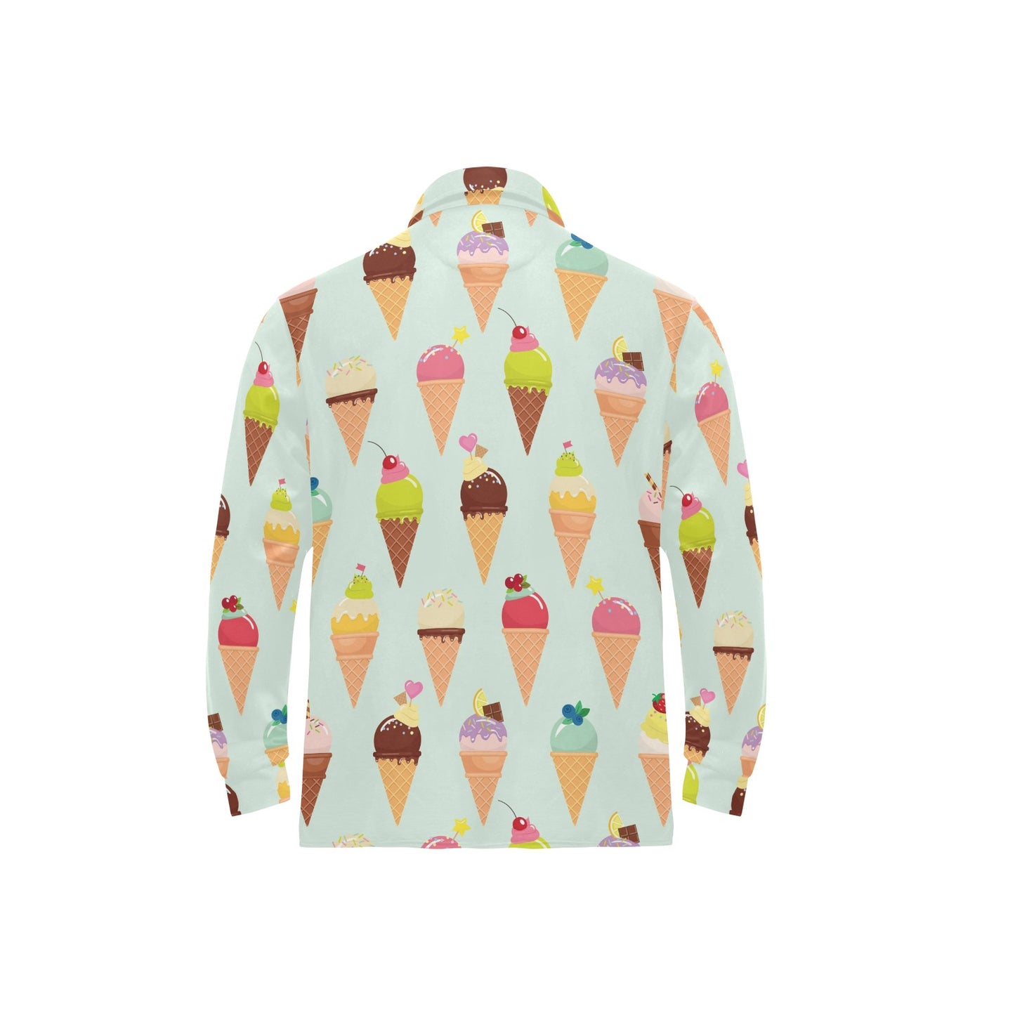Ice Cream Pattern Print Design 03 Long Sleeve Polo Shirt For Men's