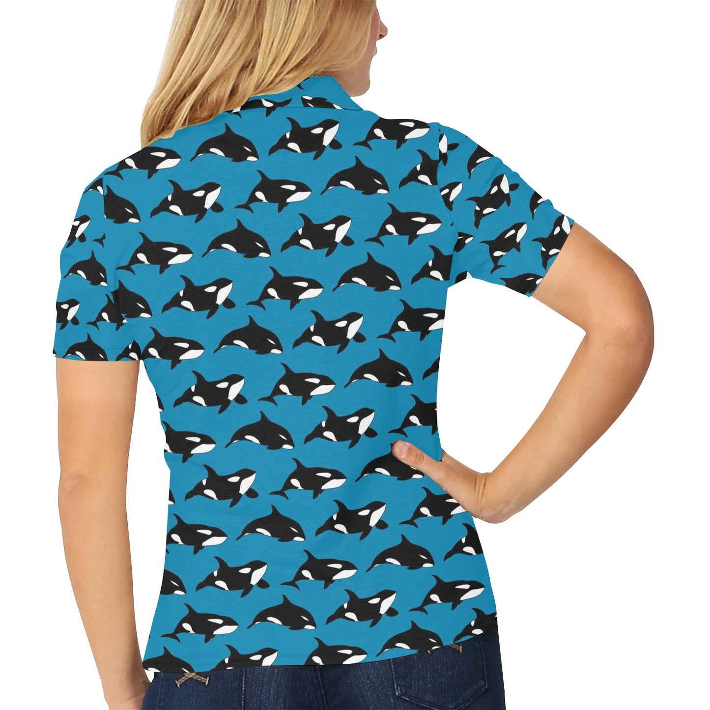 Whale Print Design LKS304 Women's Polo Shirt