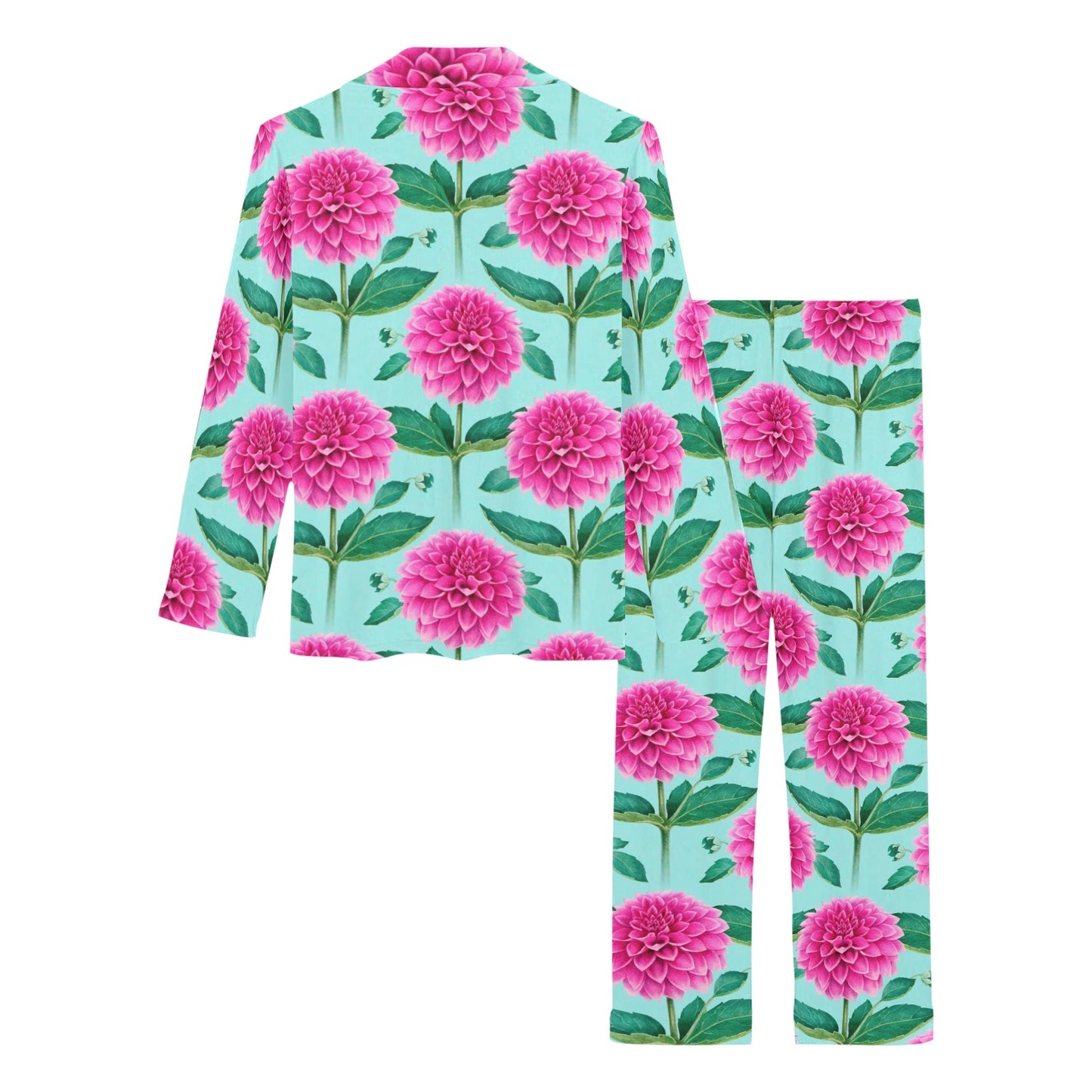 Dahlia Pattern Print Design DH08 Women's Long Pajama Set