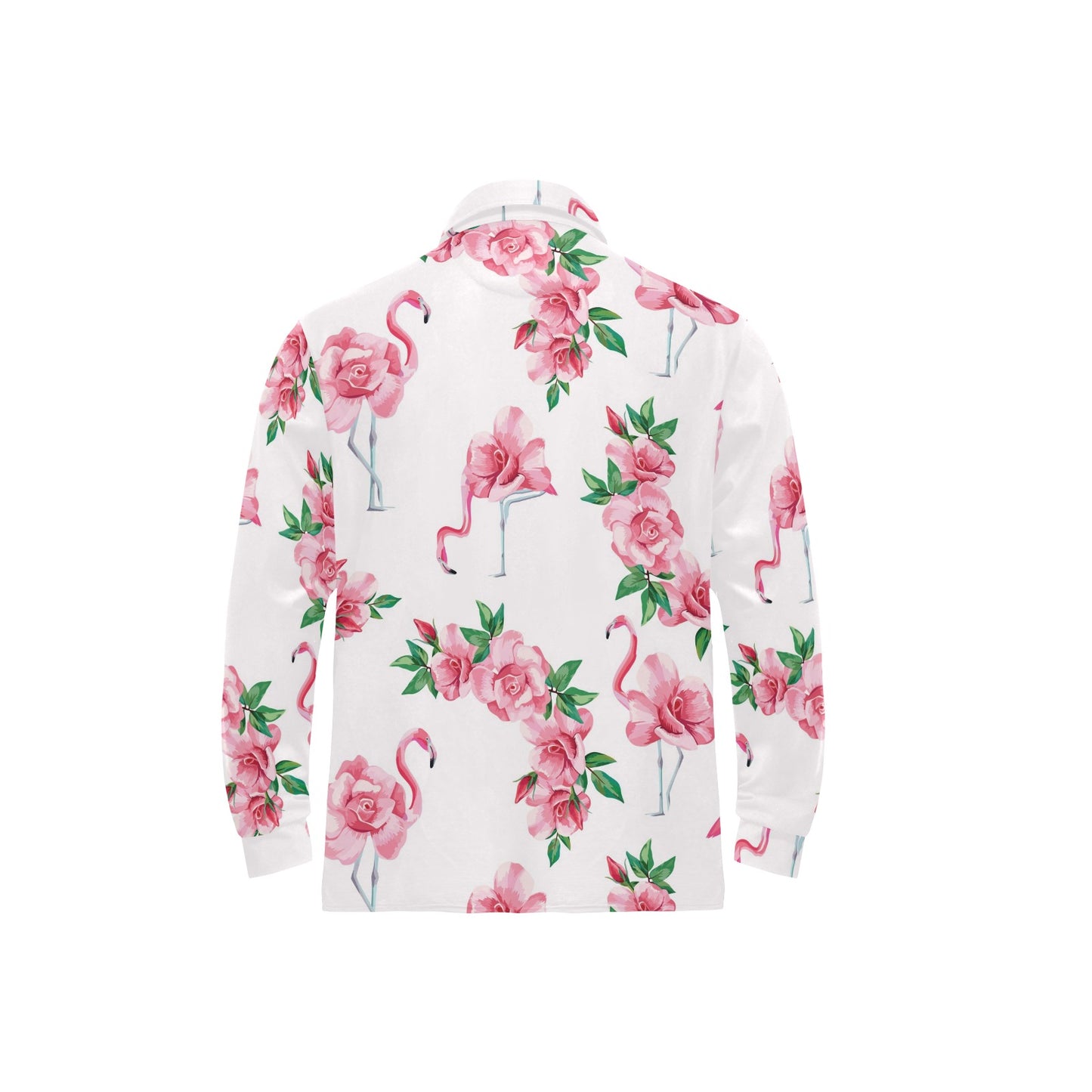Flamingo Rose Pattern Long Sleeve Polo Shirt For Men's