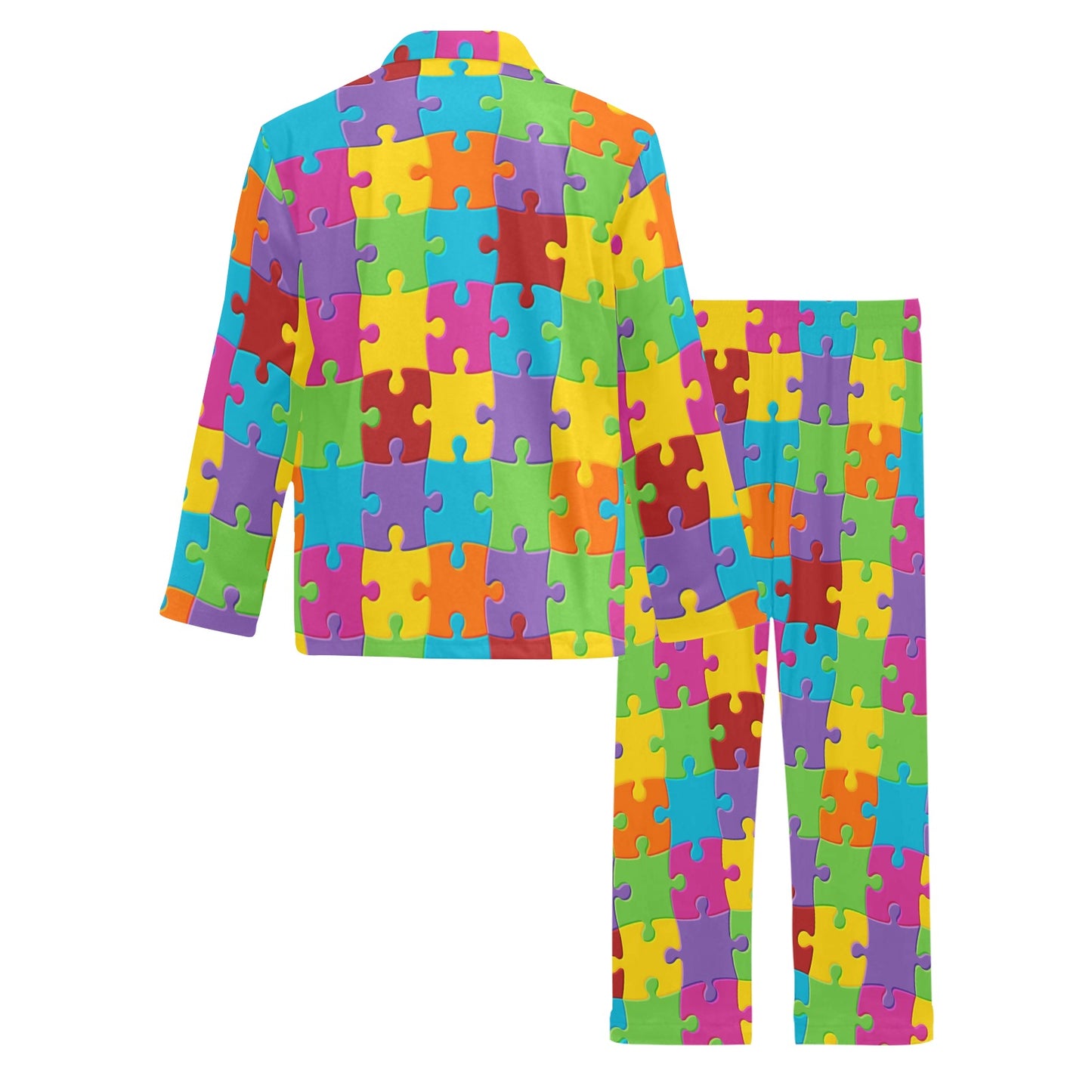 Autism Awareness Pattern Print Design 02 Men's Long Pajama Set