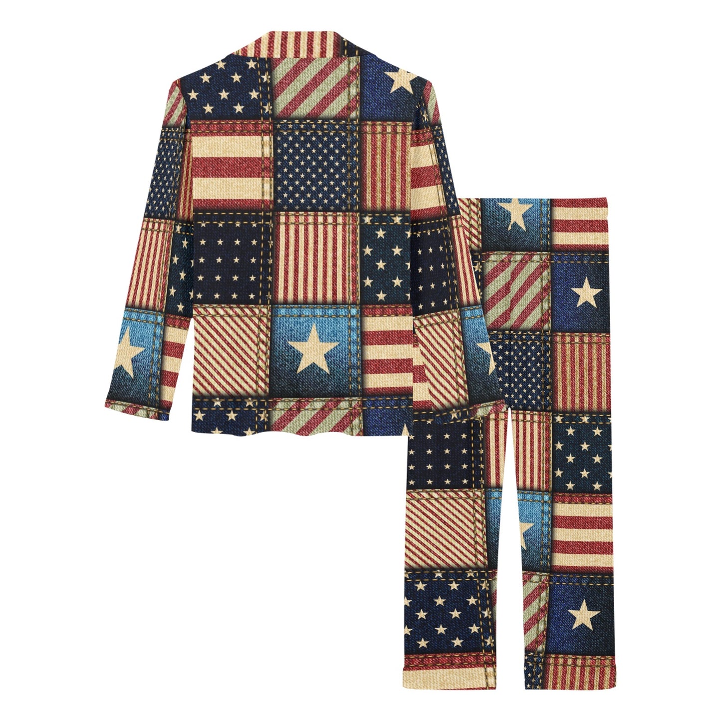 American flag Patchwork Design Women's Long Pajama Set