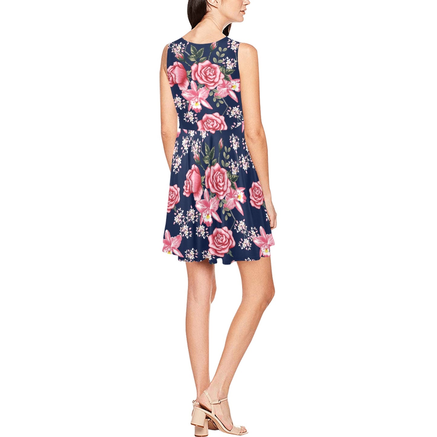Rose Pattern Print Design A05 Sleeveless Dress