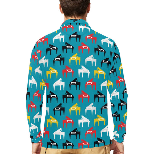 Piano Print Design LKS403 Long Sleeve Polo Shirt For Men's