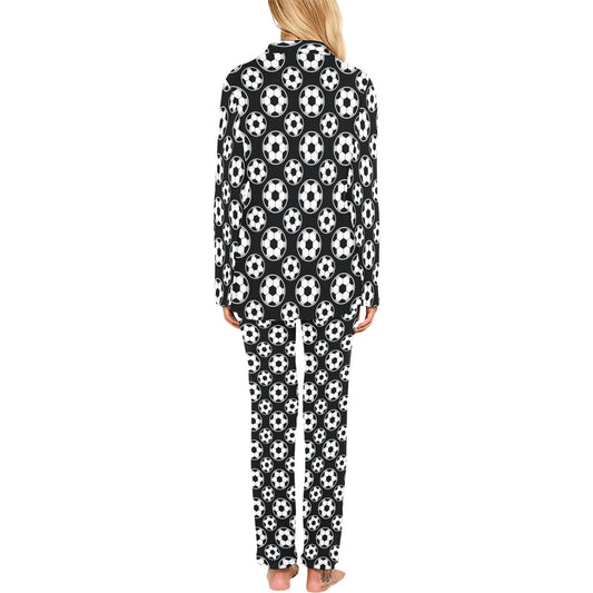 Soccer Ball Black Print Pattern Women's Long Pajama Set