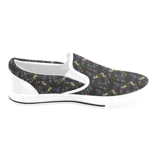 Safety Pin Print Design LKS304 White Slip Ons Canvas Women's Shoes