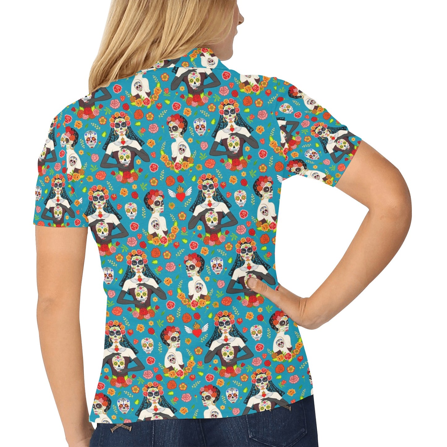 Day of the Dead Old School Girl Design Women's Polo Shirt