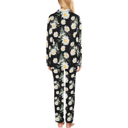 Daisy Pattern Print Design DS07 Women's Long Pajama Set