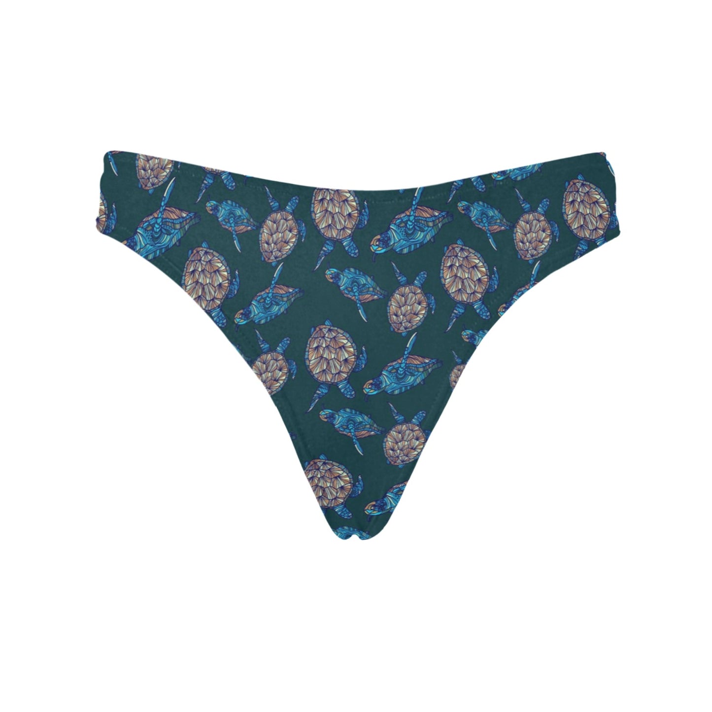 Sea Turtle Hand Drawn Blue Print Women's Thongs
