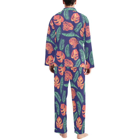 Palm Leaves Pattern Print Design PL011 Men's Long Pajama Set