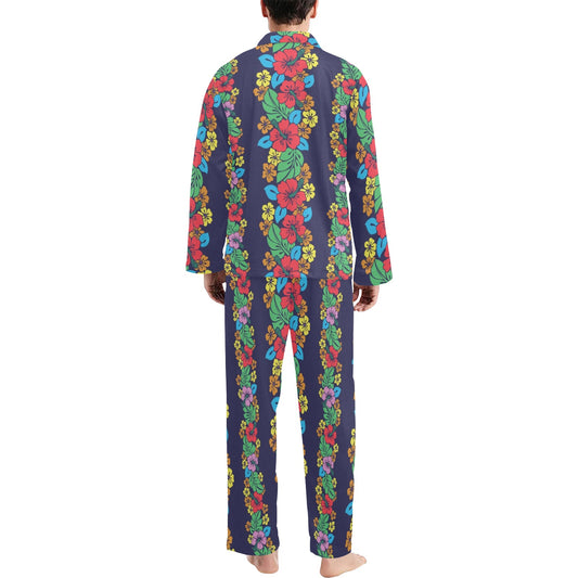 Hawaiian Themed Pattern Print Design H03 Men's Long Pajama Set