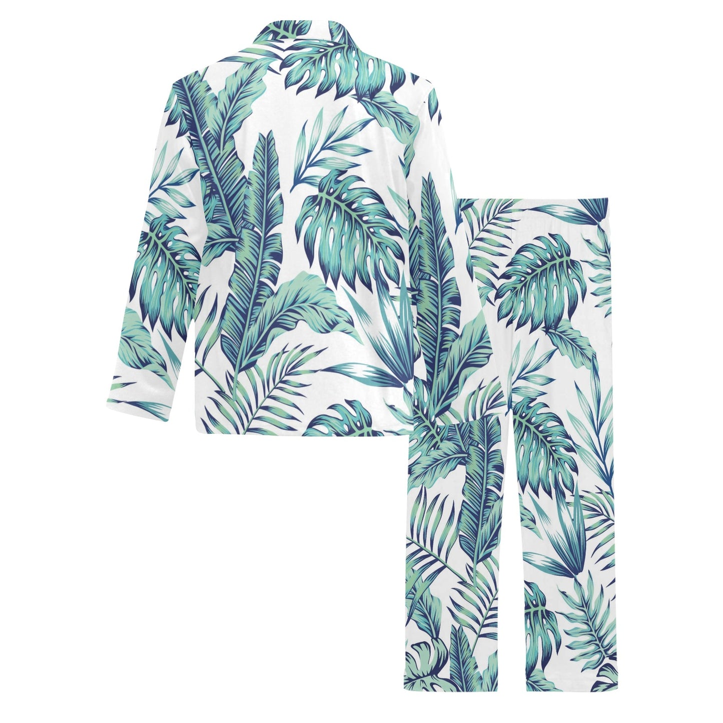 Pattern Tropical Palm Leaves Men's Long Pajama Set