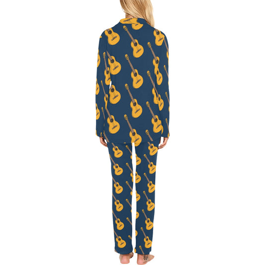 Acoustic Guitar Pattern Print Design 04 Women's Long Pajama Set