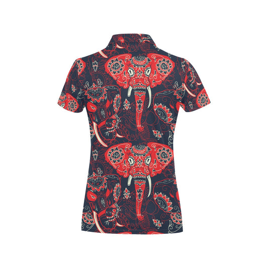 Red Indian Elephant Pattern Women's Polo Shirt