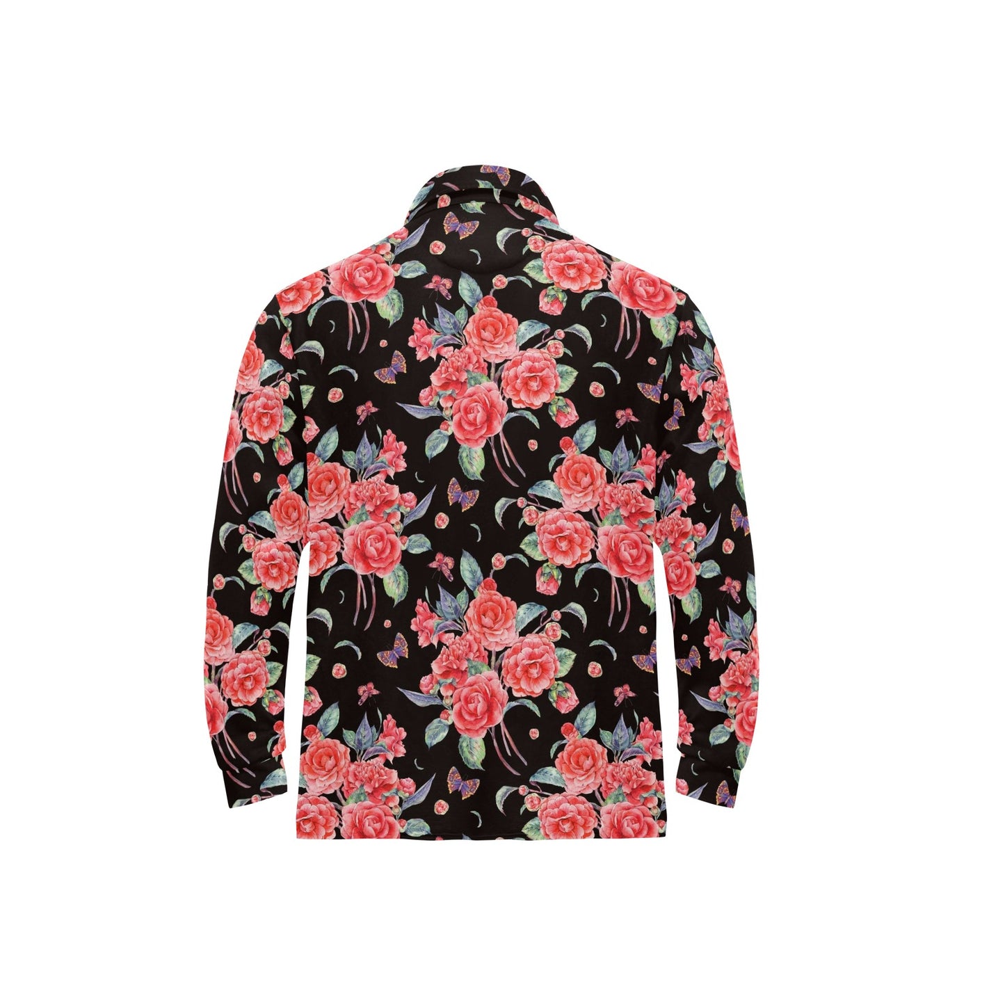 Camellia Pattern Print Design CM03 Long Sleeve Polo Shirt For Men's