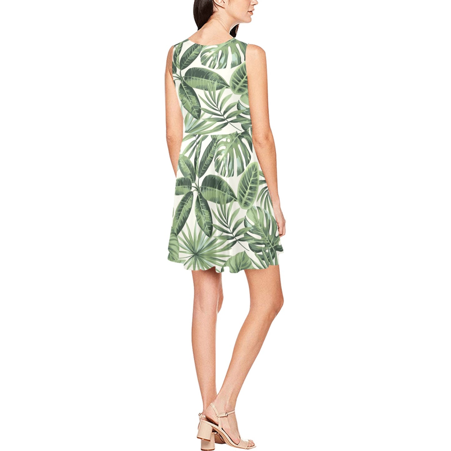 Palm Leaves Pattern Print Design PL014 Sleeveless Dress