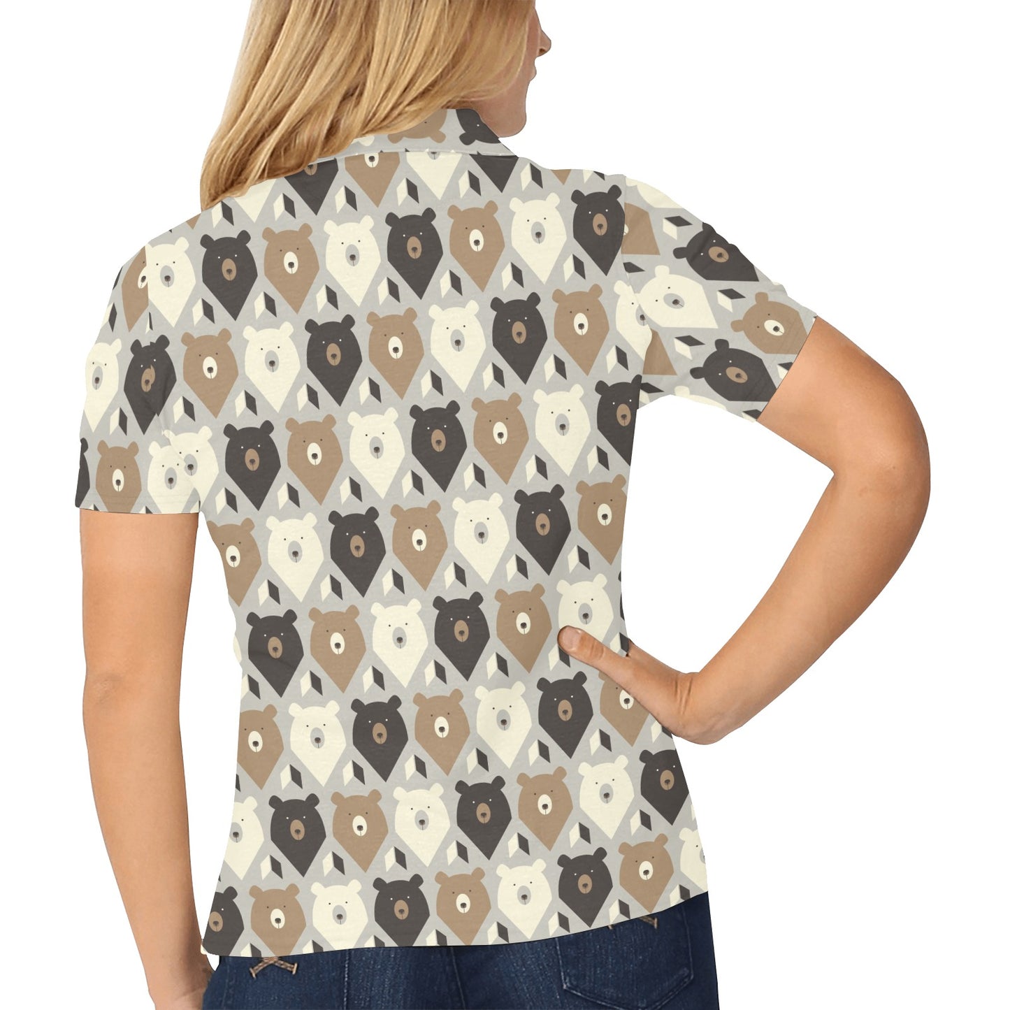 Bear Pattern Print Design 04 Women's Polo Shirt