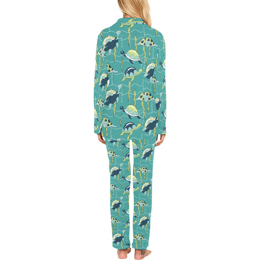 Sea Turtle Pattern Print Design T08 Women's Long Pajama Set