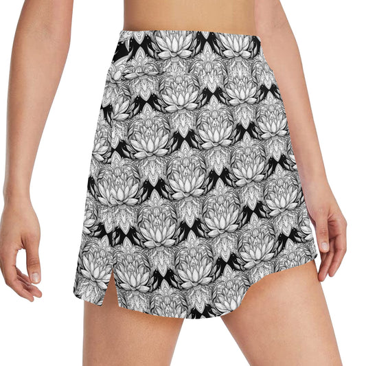 Lotus Mandala Print Pattern 17" Golf & Pickleball Skort with Pockets