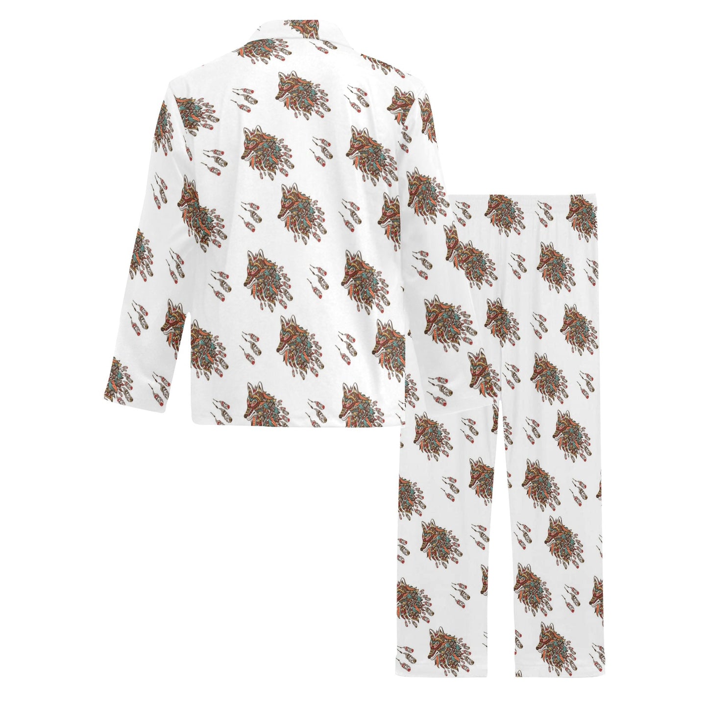 Aztec Wolf Pattern Print Design 02 Men's Long Pajama Set