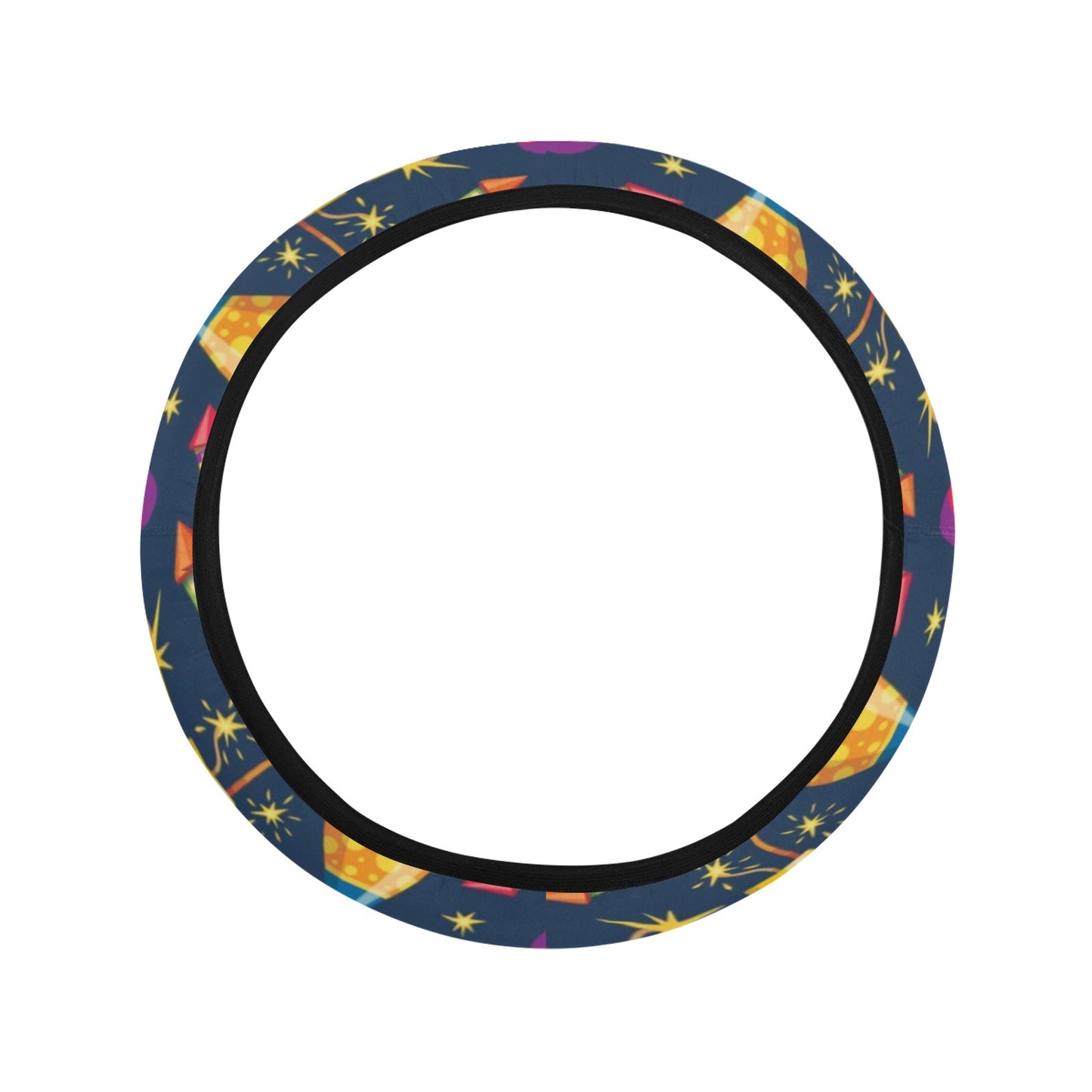 Firework Sparkling Rockets Print Design LKS306 Steering Wheel Cover with Elastic Edge