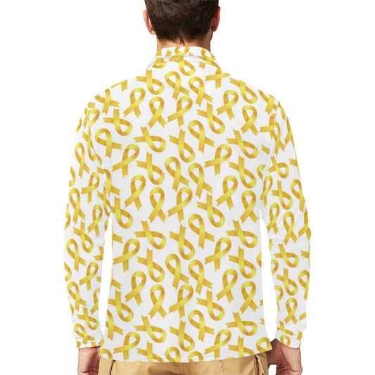 Childhood cancer Pattern Print Design 02 Long Sleeve Polo Shirt For Men's