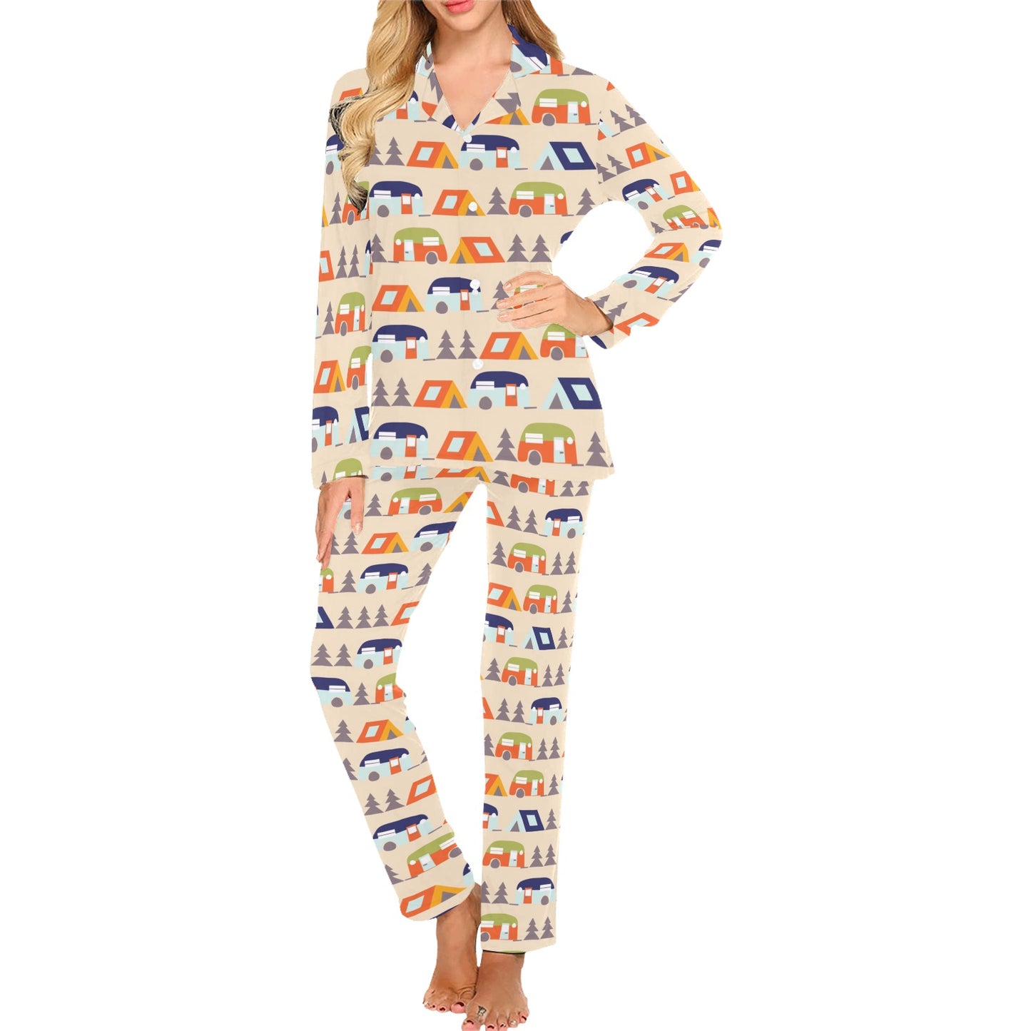 Camper Tent Pattern Print Design 03 Women's Long Pajama Set