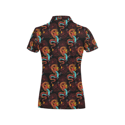 Chinese Dragons and Peonies Design Women's Polo Shirt