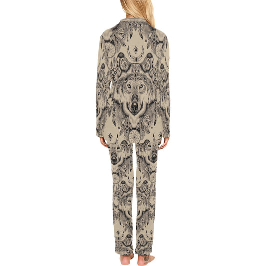 Indian Boho Wolf Women's Long Pajama Set