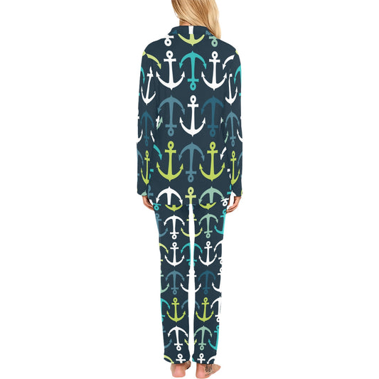 Anchor Pattern Print Design 03 Women's Long Pajama Set