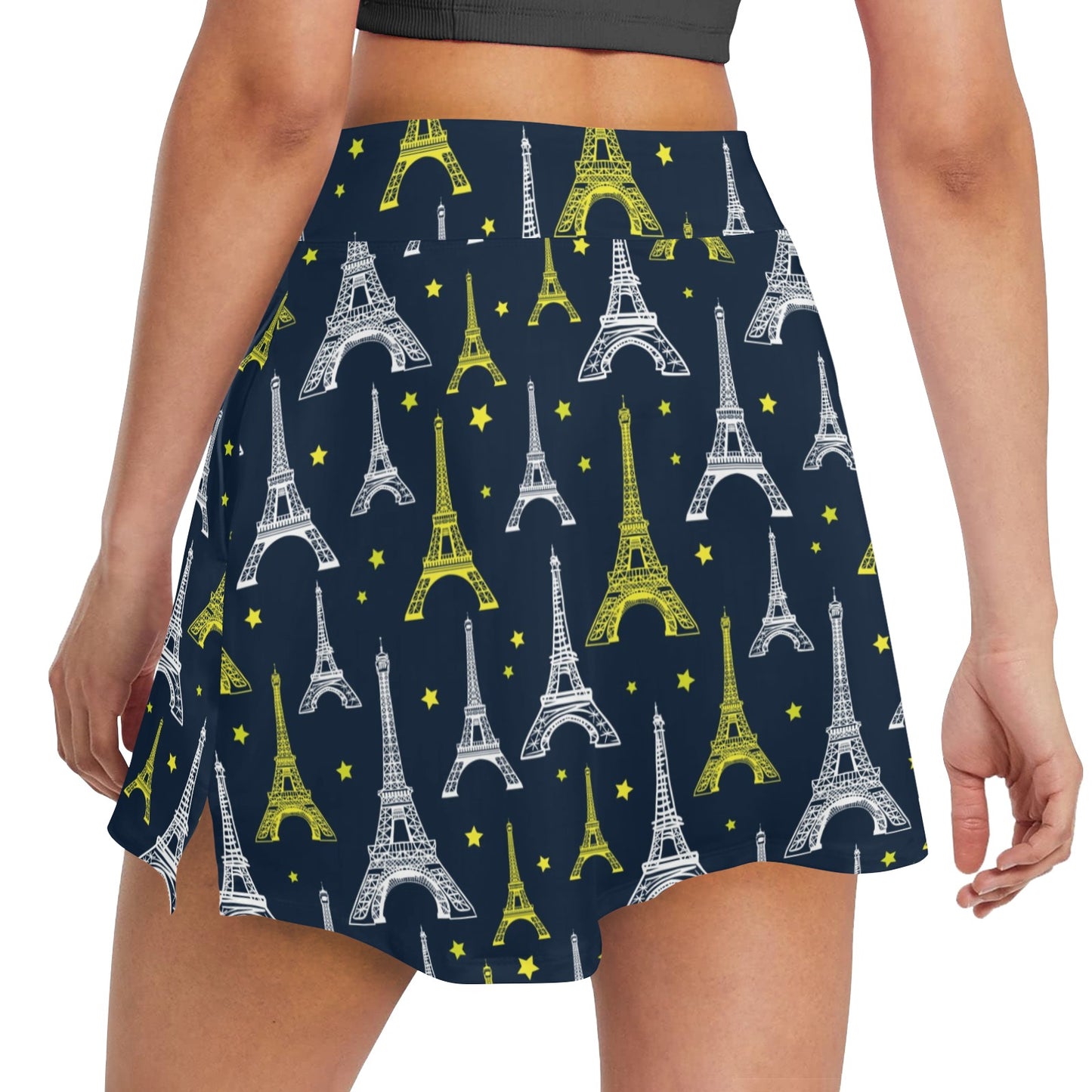 Eiffel Tower Star Print Women's Golf Skirt with Pocket