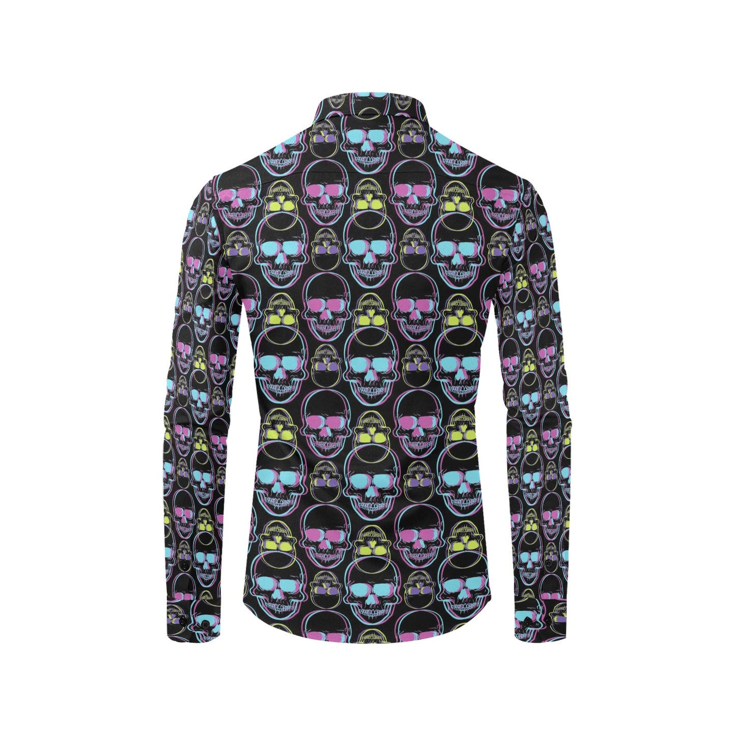 Skull 3D Colorful Print Design LKS309 Men's Long Sleeve Dress Shirt