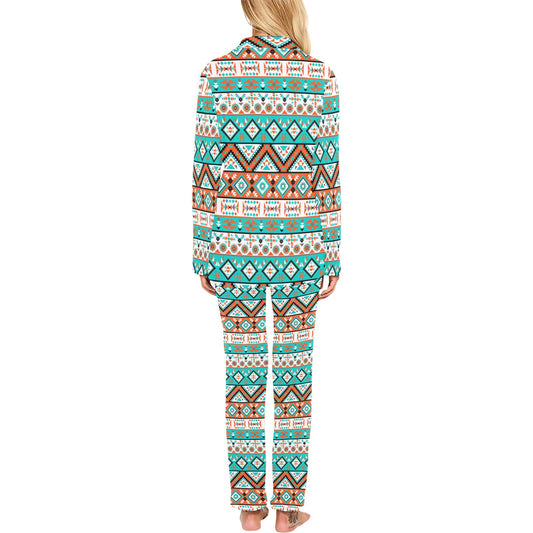 Navajo Style Print Pattern Women's Long Pajama Set