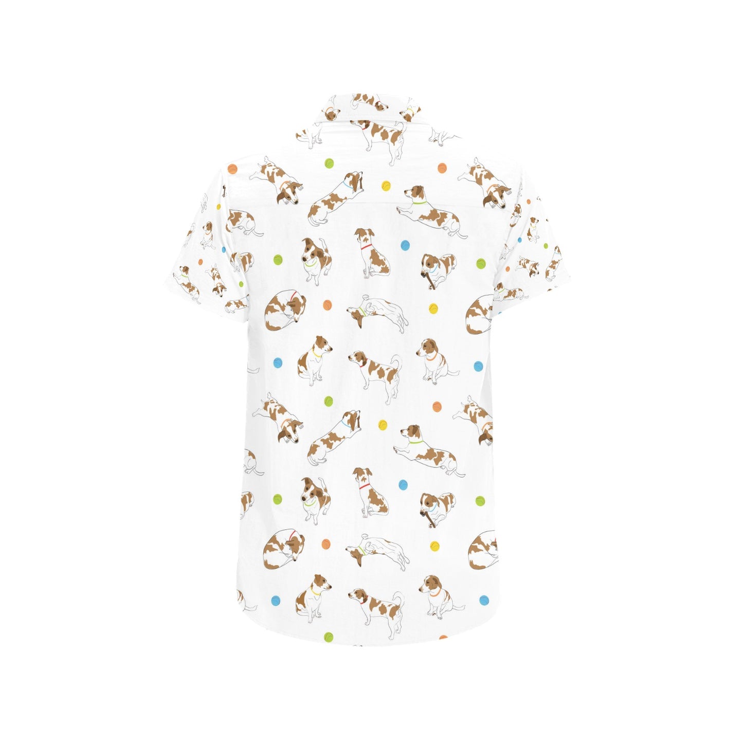 Russell Terriers With Balls Print Design LKS307 Men Short Sleeve Button Up Shirt