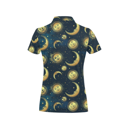 Gold Sun Moon Face Women's Polo Shirt