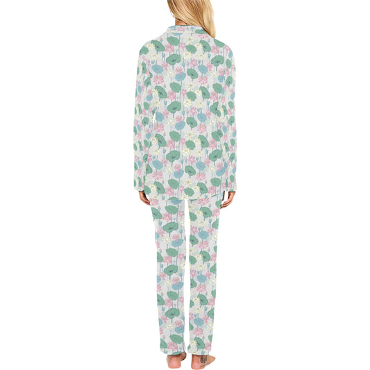 Water Lily Print Design LKS305 Women's Long Pajama Set