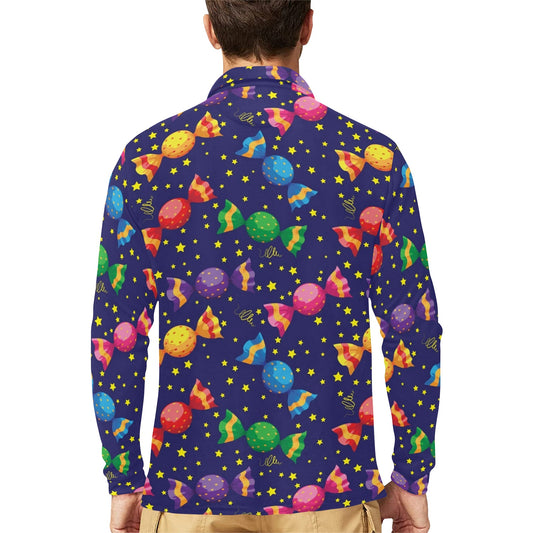 Candy Pattern Print Design CA06 Long Sleeve Polo Shirt For Men's