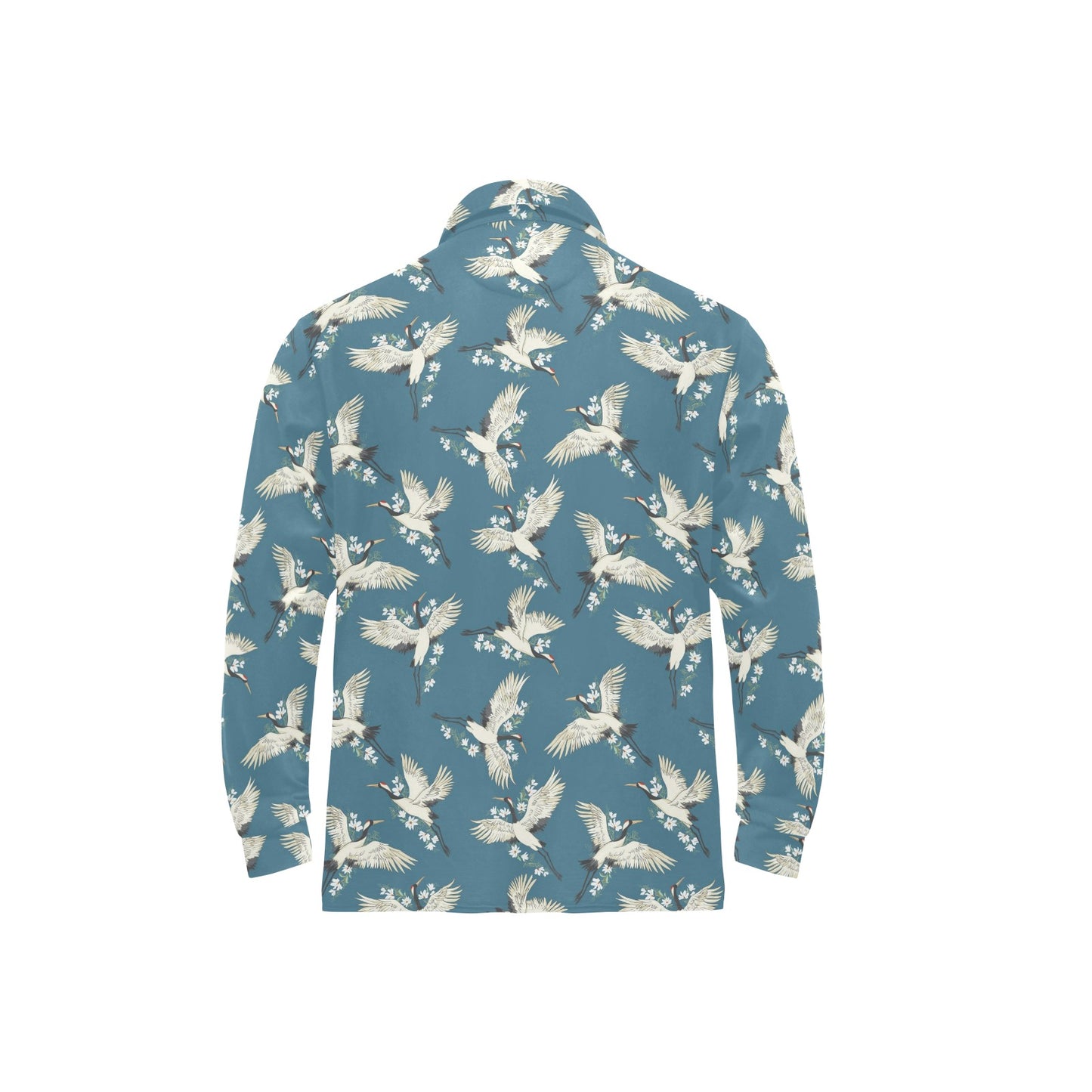Crane Pattern Print Design 02 Long Sleeve Polo Shirt For Men's