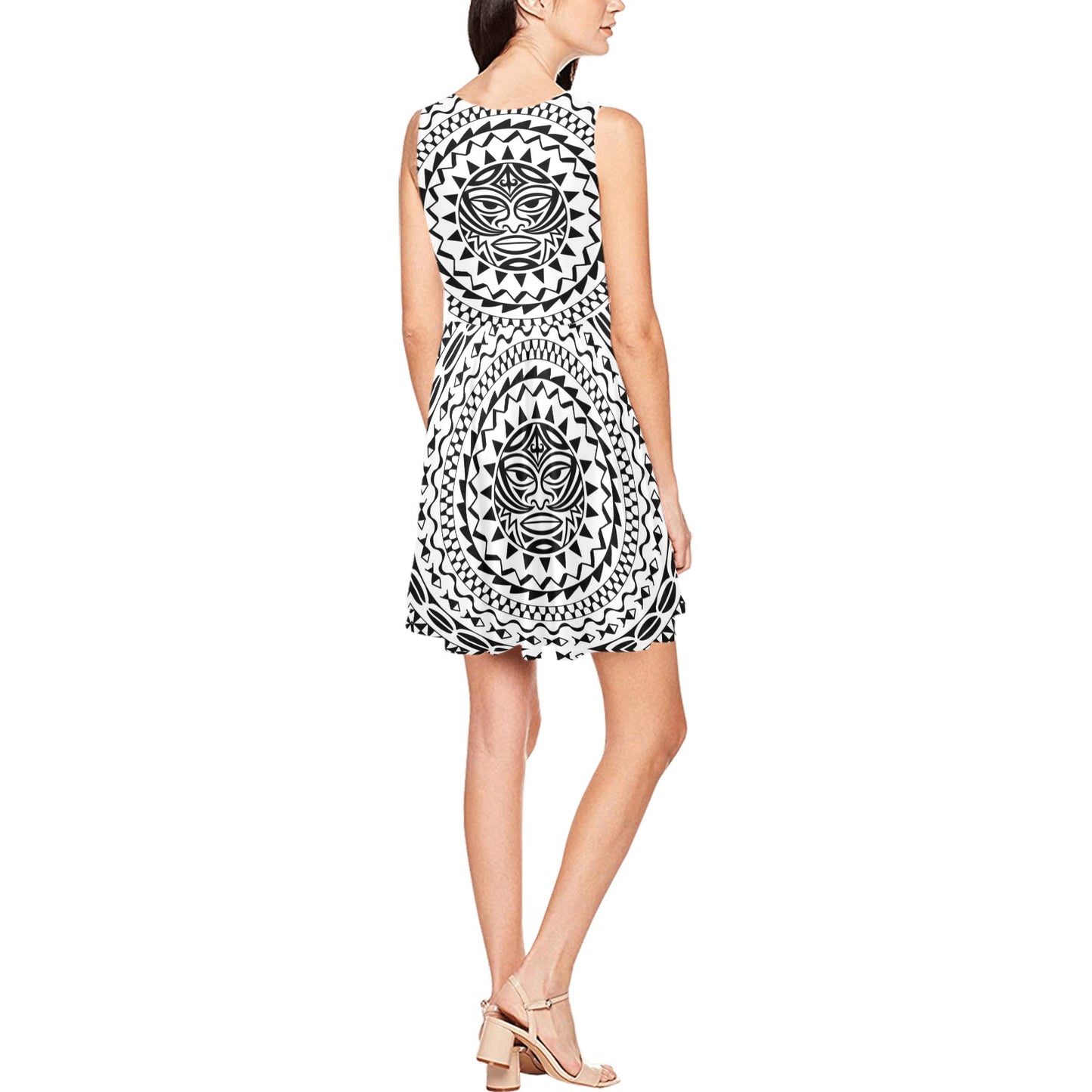Polynesian Tribal Mask Sleeveless Dress
