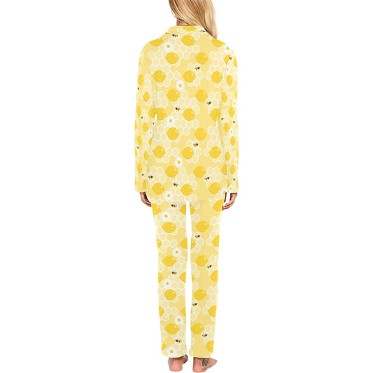 Honey Bee Honeycomb Print Design LKS3010 Women's Long Pajama Set