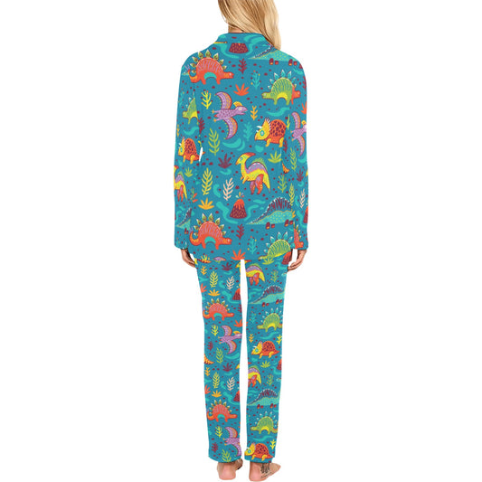 Dinosaur Cartoon Style Women's Long Pajama Set