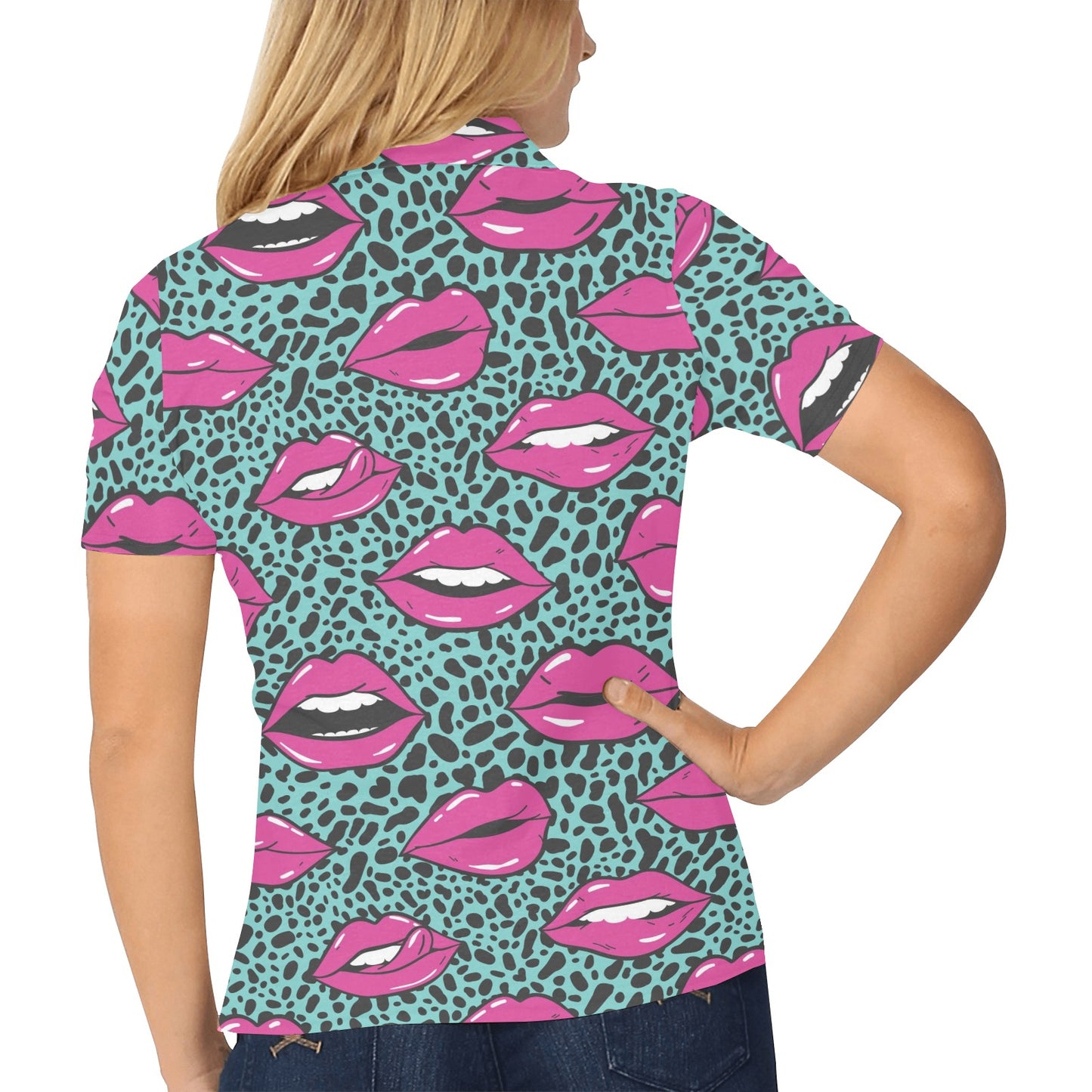 Lip Pattern Print Design 04 Women's Polo Shirt