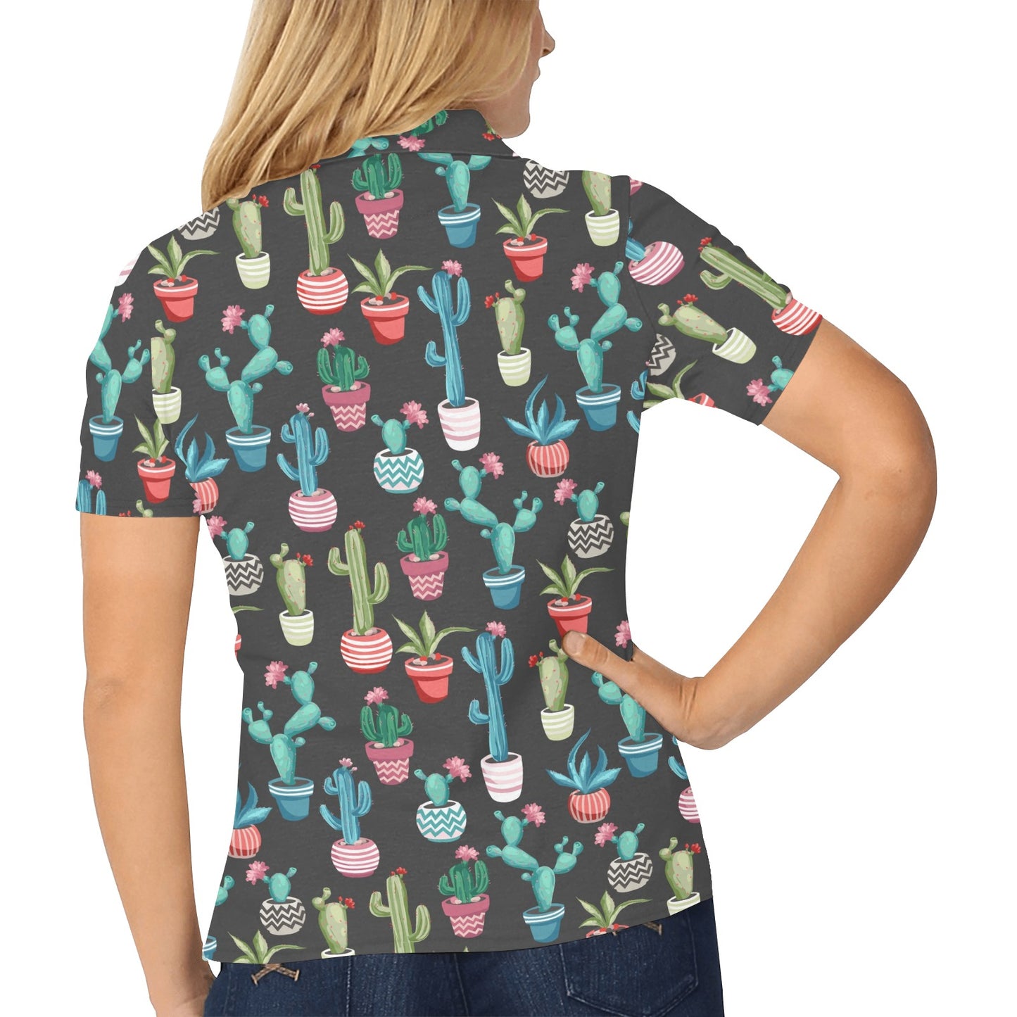 Cactus Pattern Print Design 02 Women's Polo Shirt