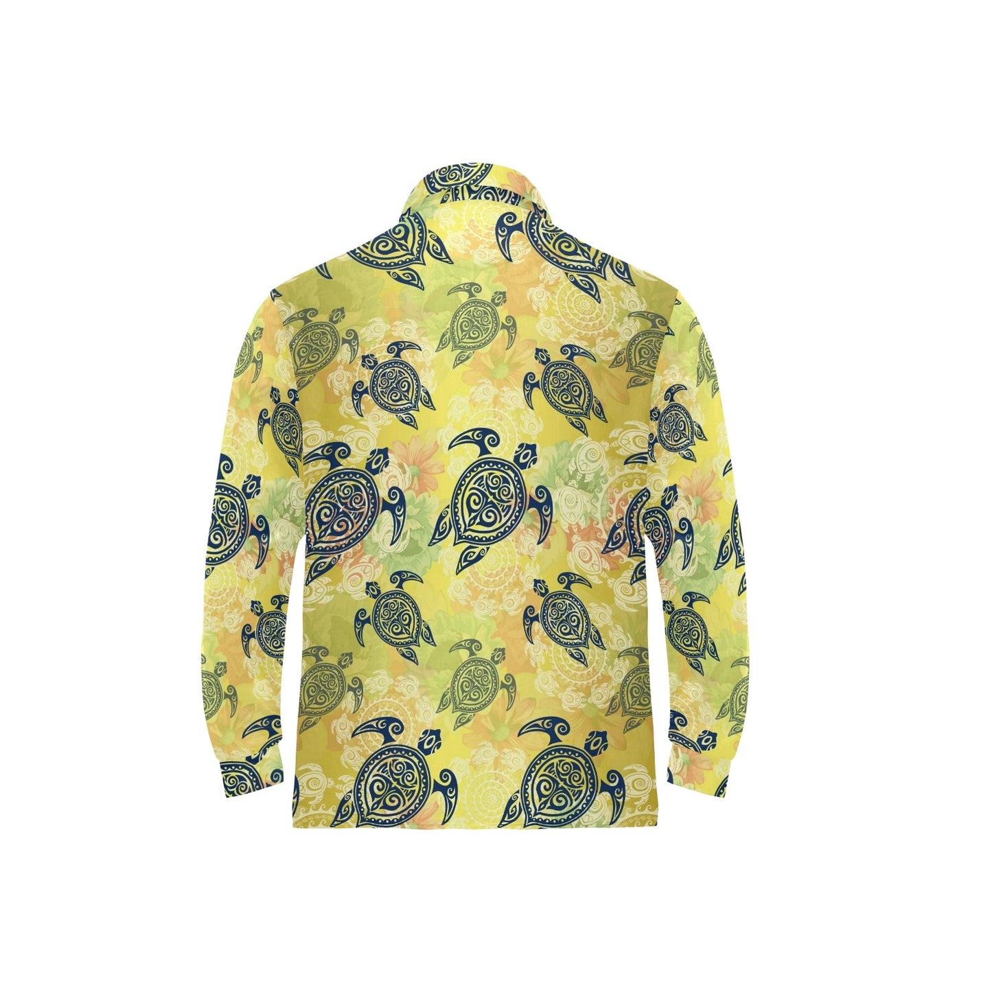 Hawaiian Turtle Tribal Design Print Long Sleeve Polo Shirt For Men's